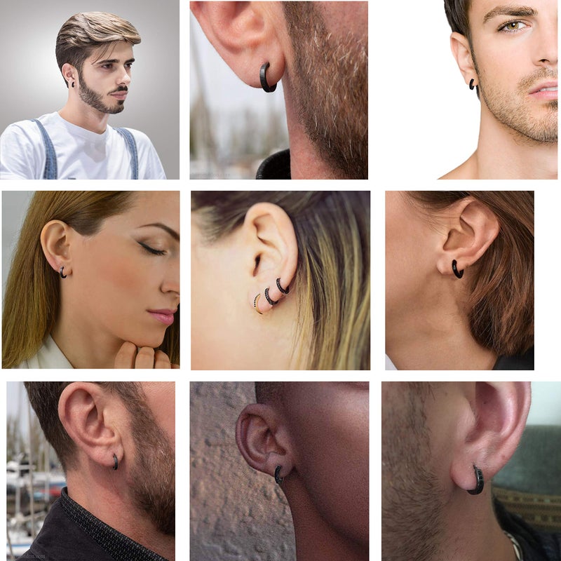 Tarsus 15mm Unisex Black Round CZ Hoop Earrings Huggie Ear Piercing men - Image 2